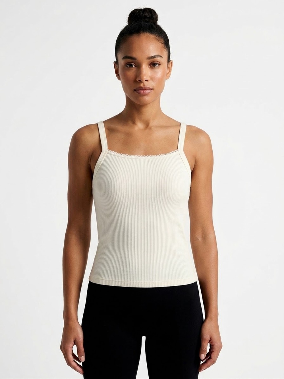 OGL White Tank with lace & ribbed texture Size Large